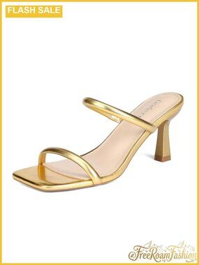 Kitten Heel Sandals Square Toe Two Strap Mule